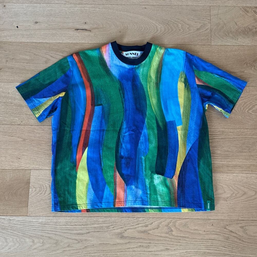 Sunnei T-Shirt Pennellata Size M Green Blue Multicolor